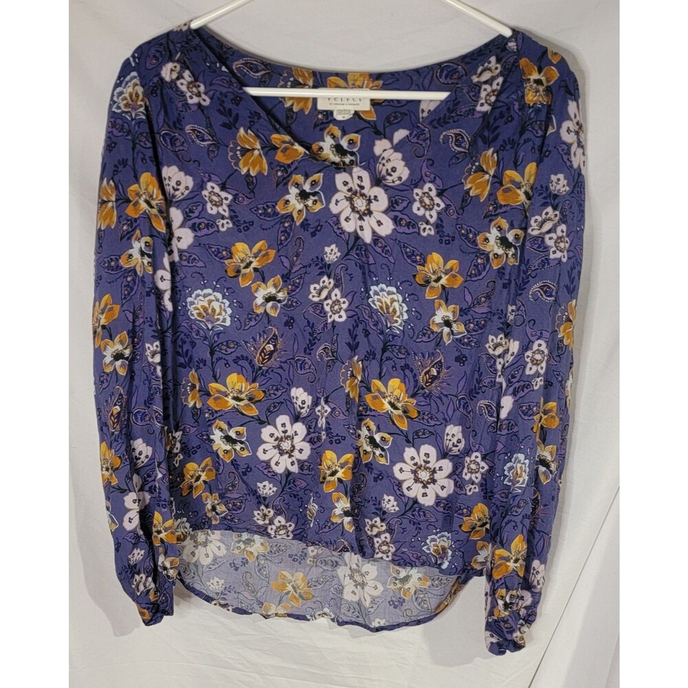 Velvet Graham & Spencer Womens Med Floral Long Sleeve Purple Top Light Shirt USA